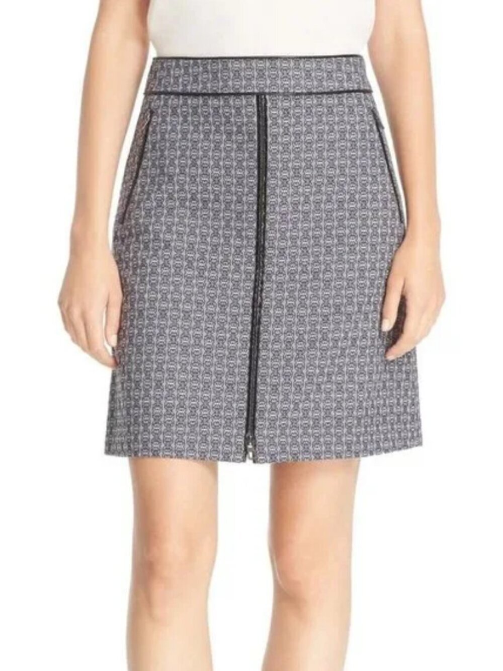 Tory Burch Chaumont Navy Blue Logo Faux Leather High Waist Skirt